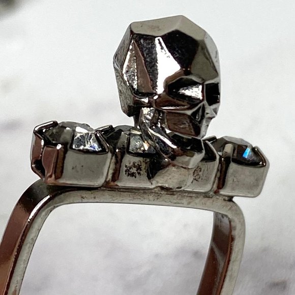Joomi Lim 3D Skull Silver-Plated Stackable Swarovski Crystal 3 Ring Set Sz 5.5 - Picture 3 of 11